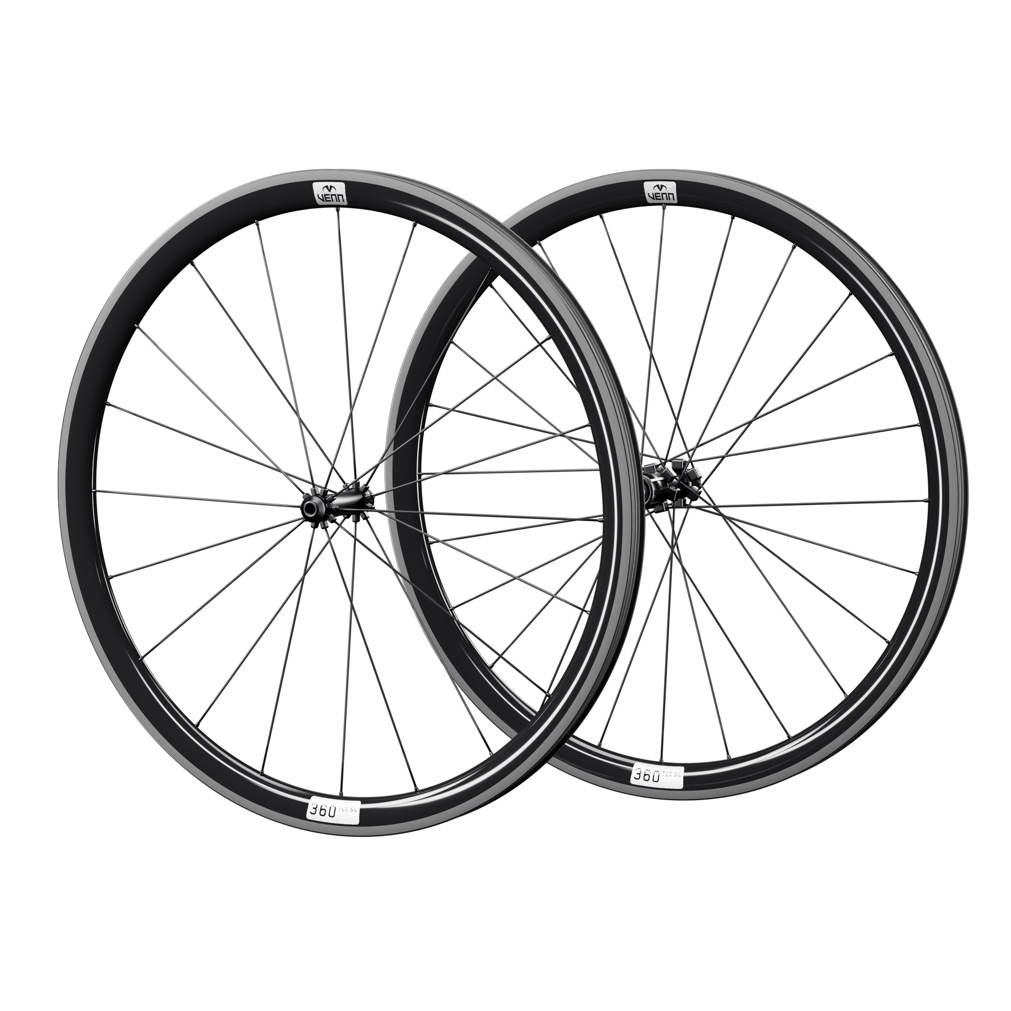 Venn 360 TCC SL carbon wheelset, uncoated gloss finish, rim brake (render; hub illustrative)