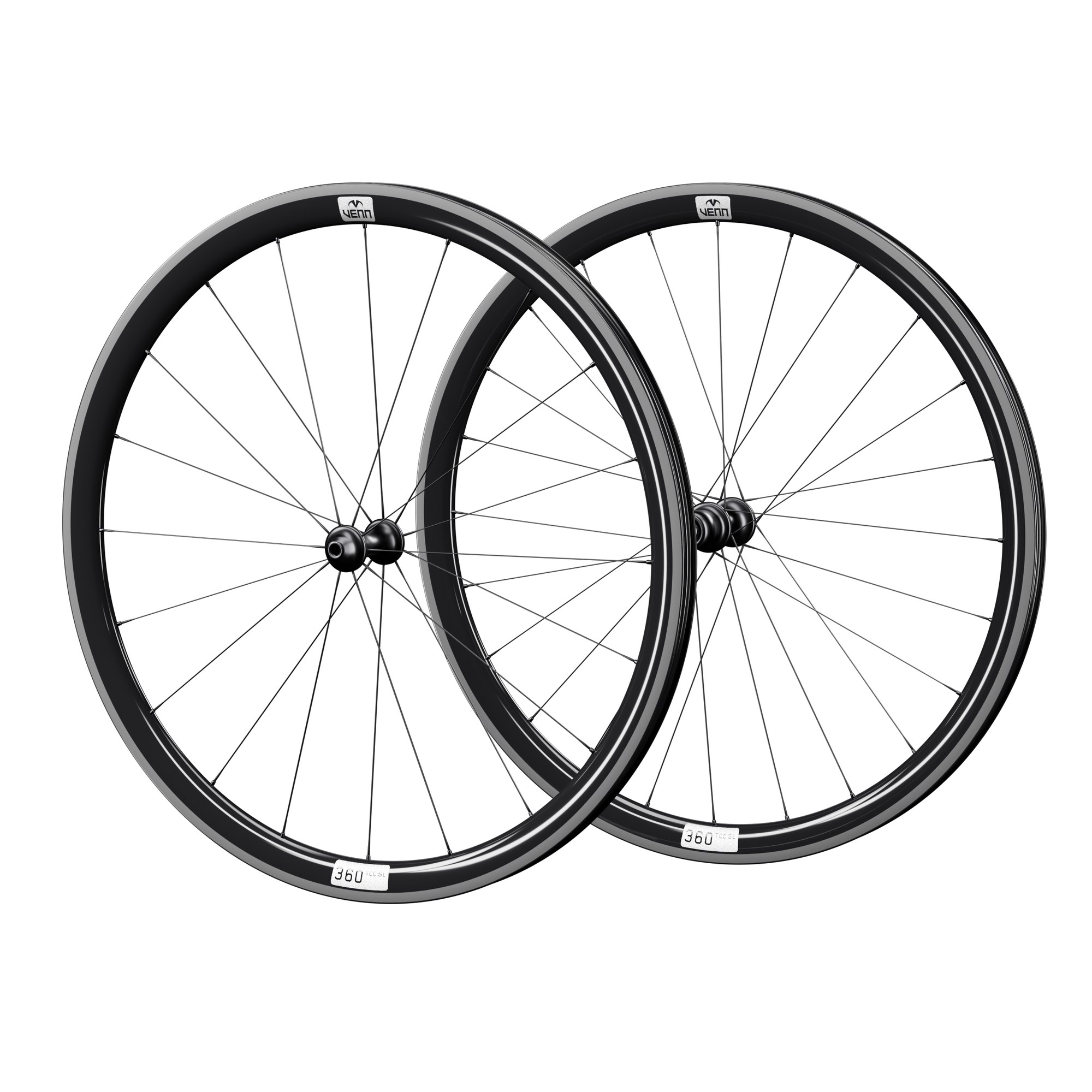 Venn 360 TCC SL carbon wheelset, uncoated gloss finish, rim brake (render; hub illustrative)