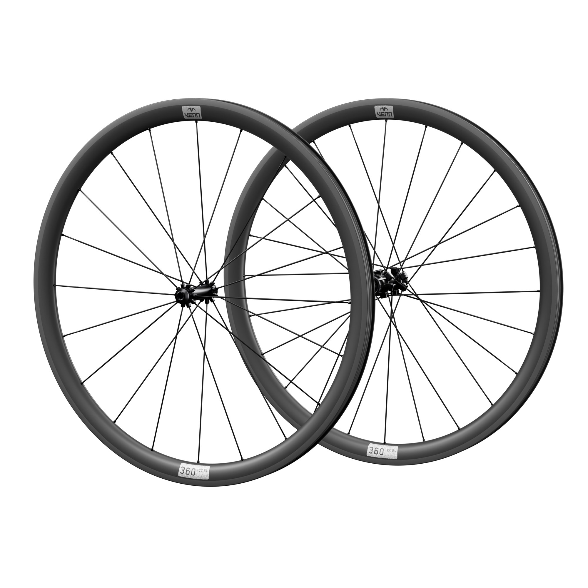 Venn 360 TCC SL carbon wheelset, uncoated matte finish, rim brake (render; hub illustrative)