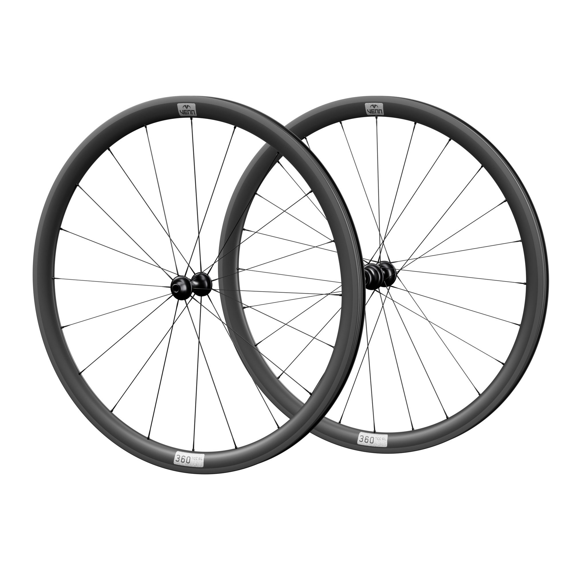 Venn 360 TCC SL carbon wheelset, uncoated matte finish, rim brake (render; hub illustrative)