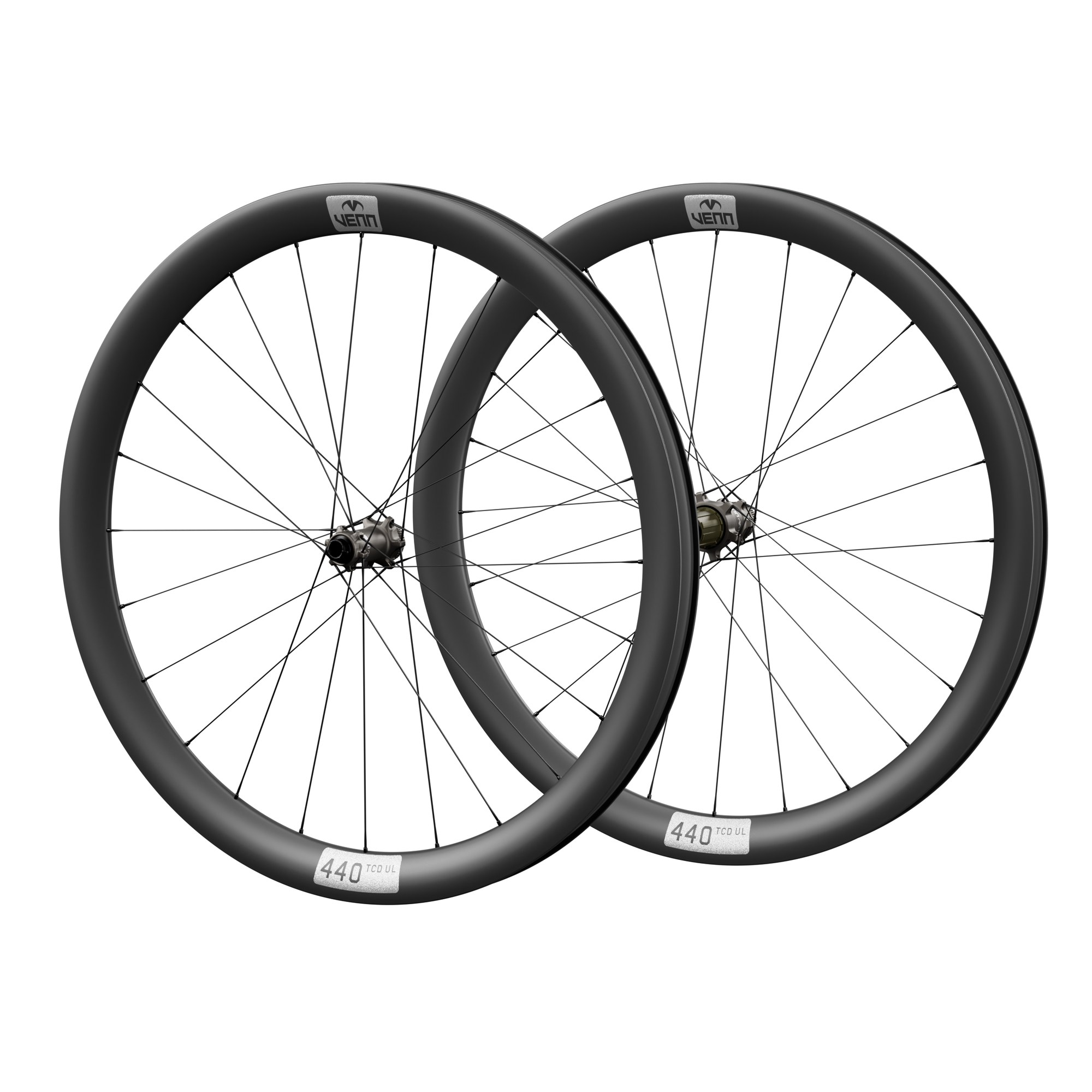 Venn 440 Helix carbon wheelset, 1k filament wound 440 TCD UL rims on Venn Helix-01 hubs (render)