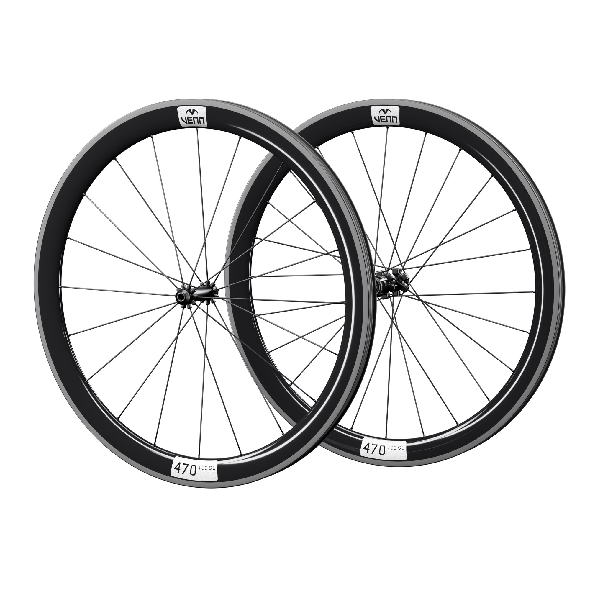 Venn 470 TCC SL carbon wheelset, uncoated gloss finish, rim brake (render; hub illustrative)