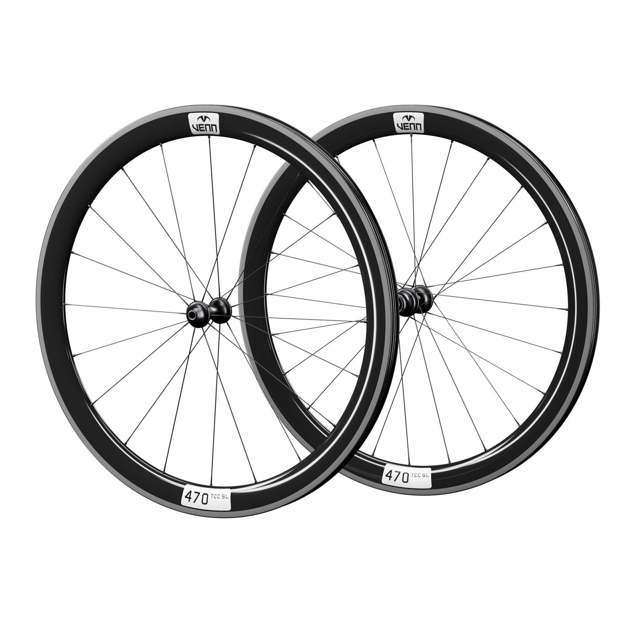Venn 470 TCC SL carbon wheelset, uncoated gloss finish, rim brake (render; hub illustrative)