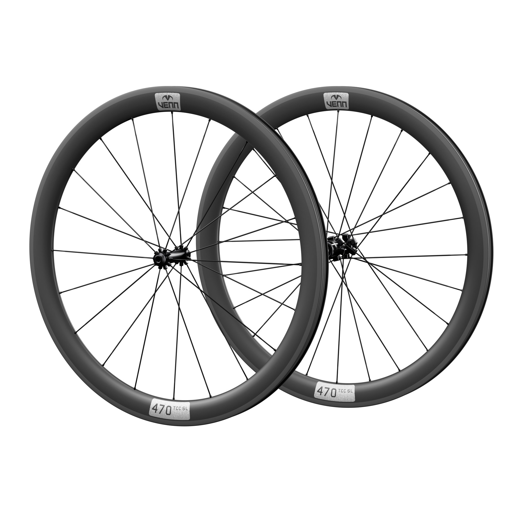 Venn 470 TCC SL carbon wheelset, uncoated matte finish, rim brake (render; hub illustrative)