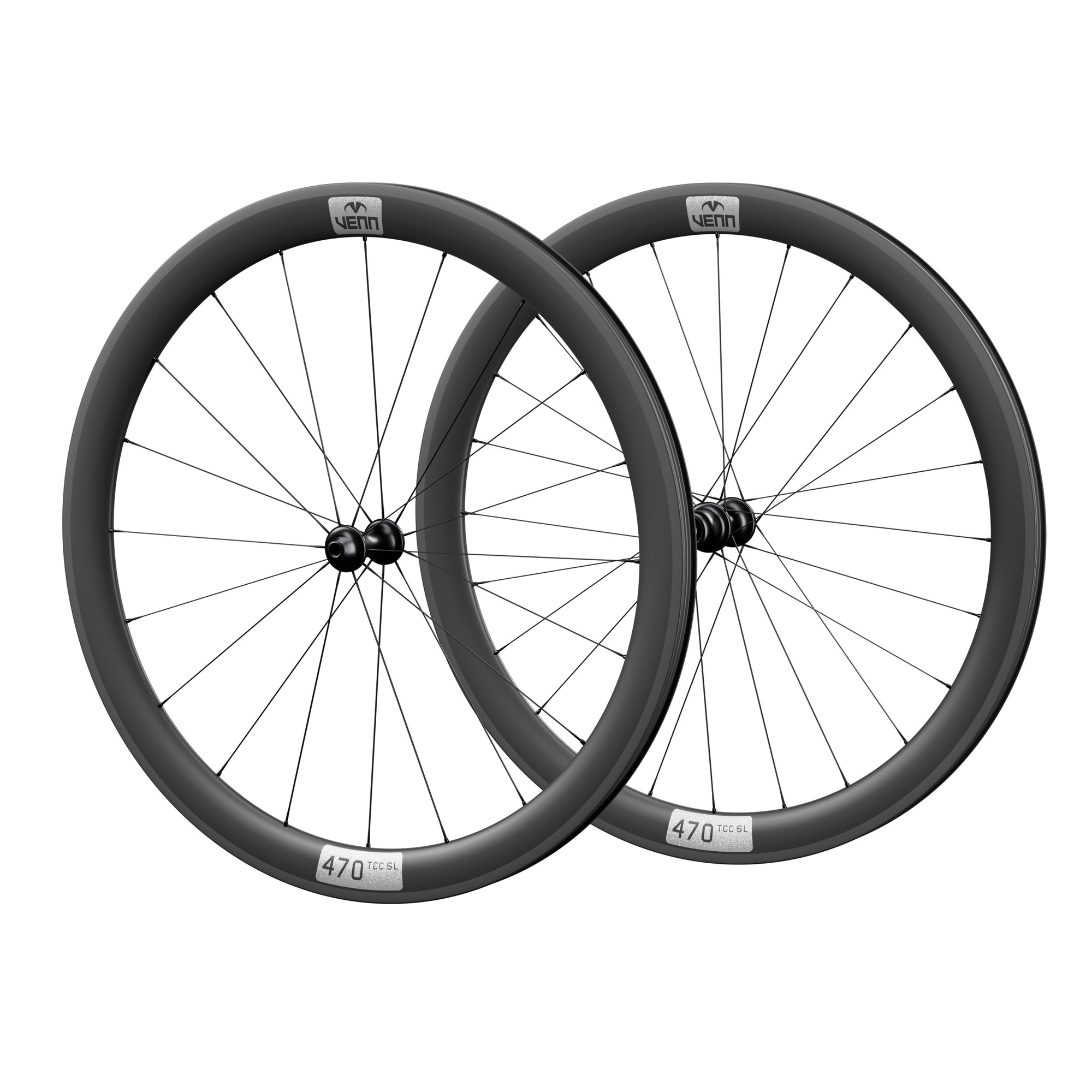 Venn 470 TCC SL carbon wheelset, uncoated matte finish, rim brake (render; hub illustrative)
