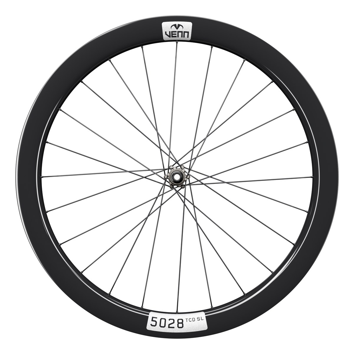 Venn 5028 HE1 carbon front wheel, side view (render)