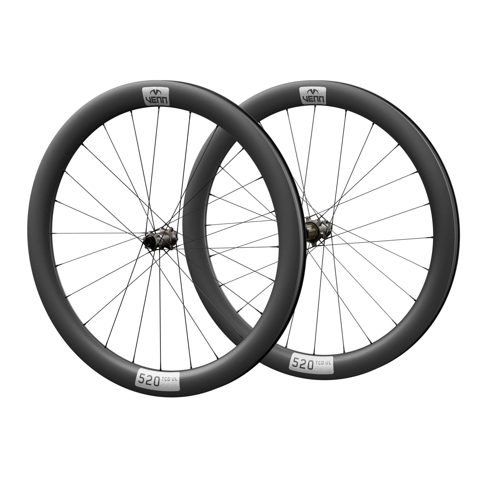Venn 520 Helix carbon wheelset, 1k filament wound 520 TCD UL rims on Venn Helix-01 hubs (render)