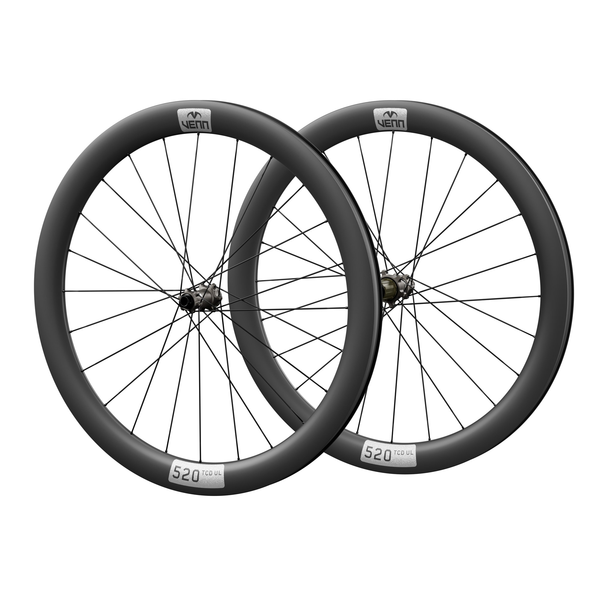 Venn 520 HE1 carbon wheelset, 1k filament wound 520 TCD UL rims on Venn Helix-01 hubs (render)
