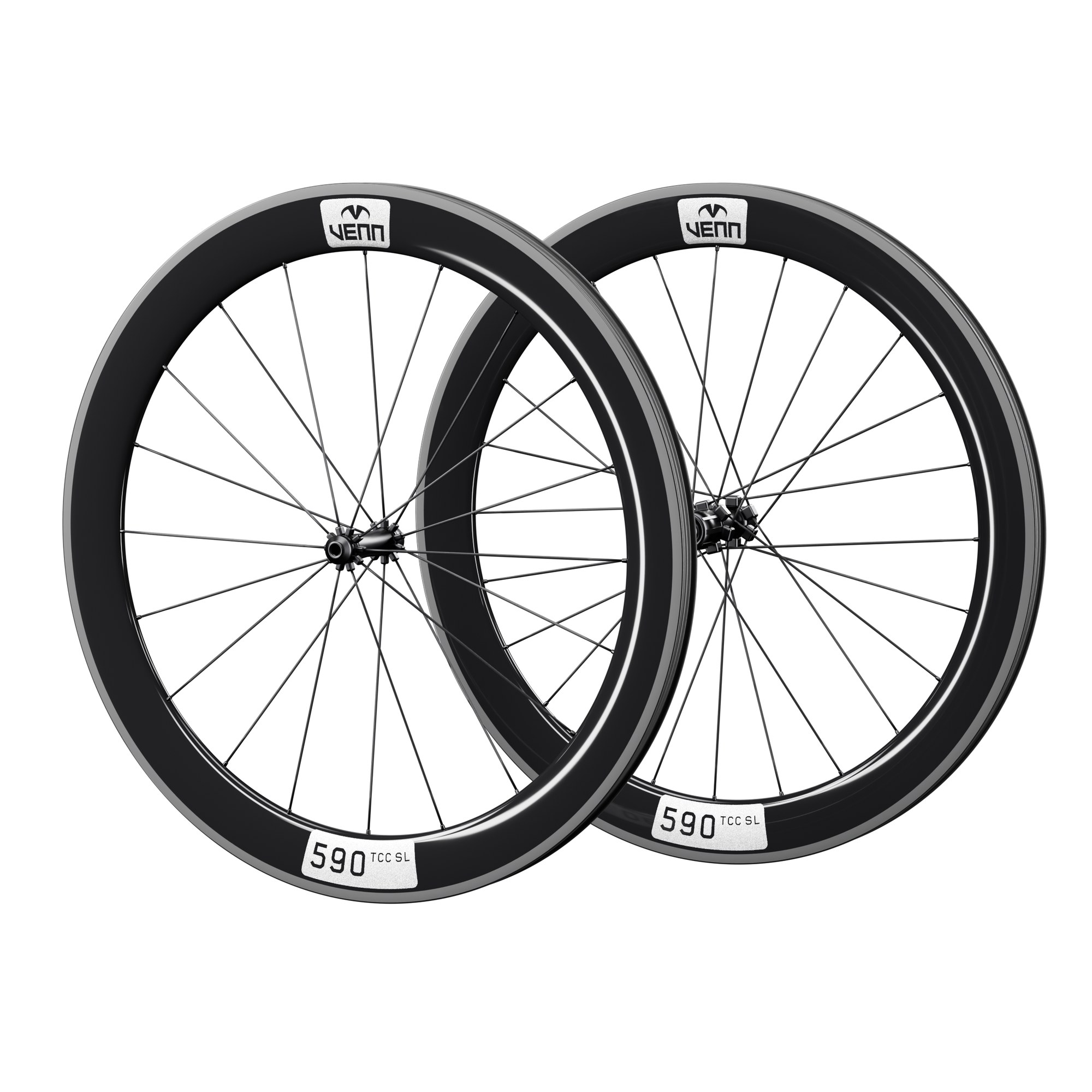 Venn 590 TCC SL carbon wheelset, uncoated gloss finish, rim brake (render; hub illustrative)