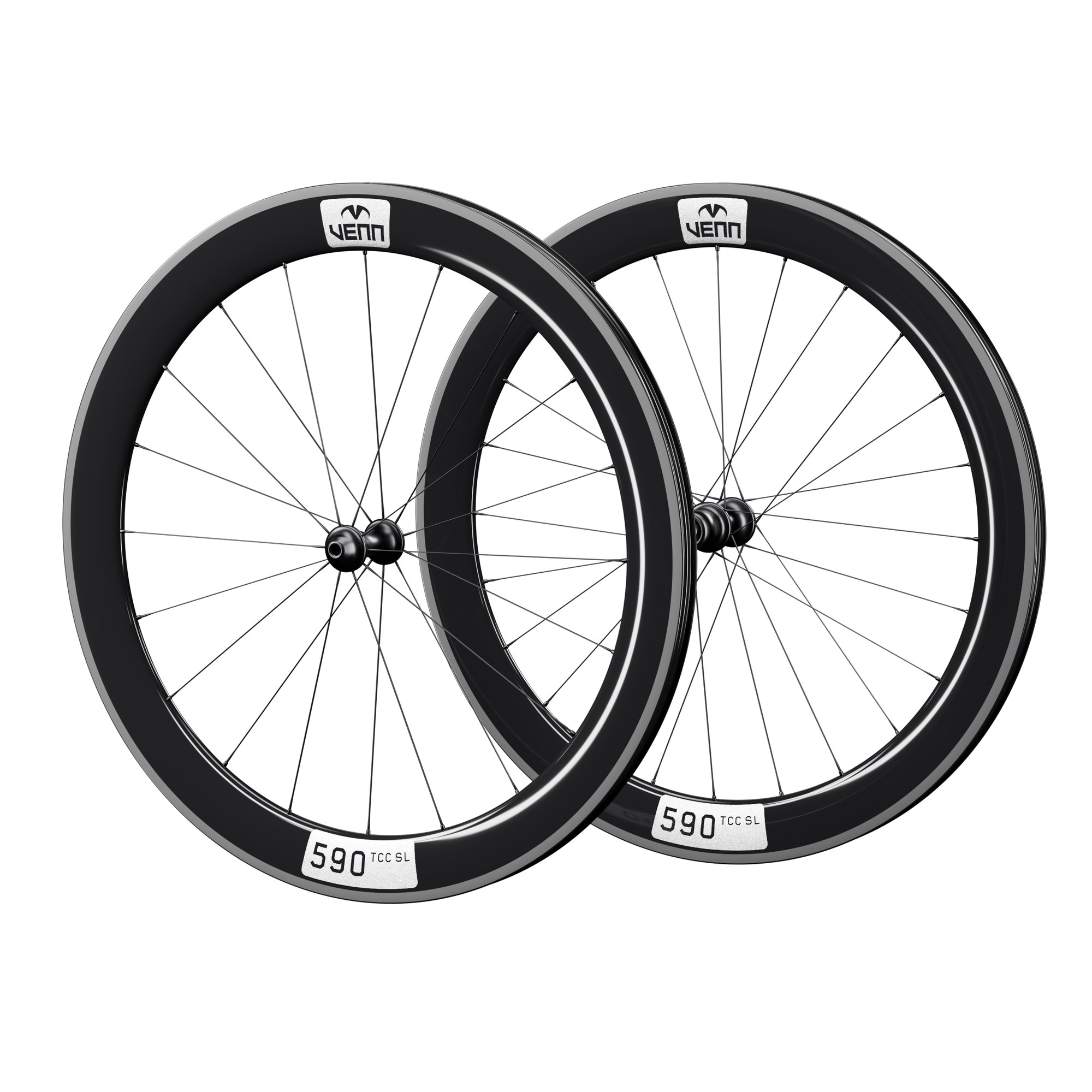 Venn 590 TCC SL carbon wheelset, uncoated gloss finish, rim brake (render; hub illustrative)