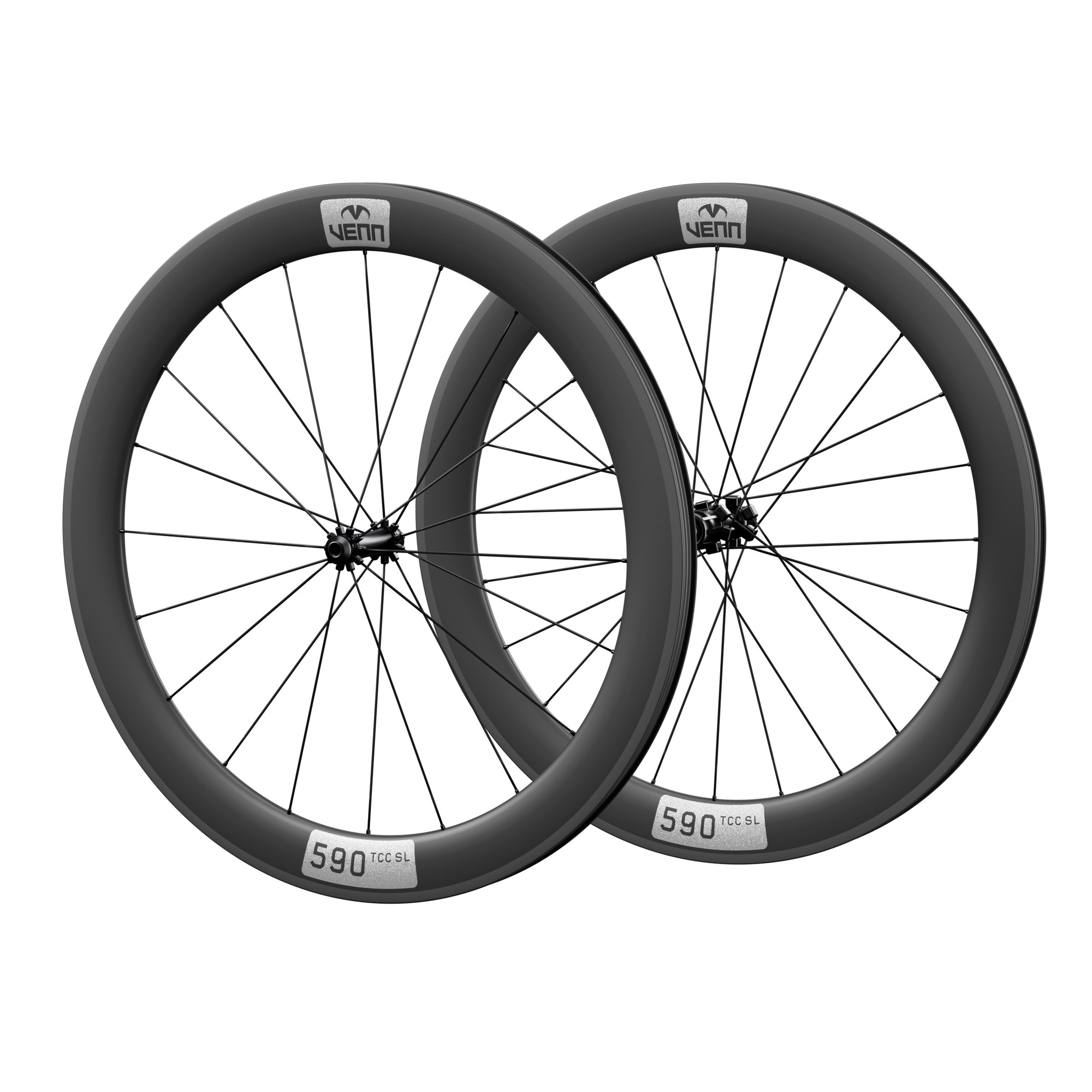 Venn 590 TCC SL carbon wheelset, uncoated matte finish, rim brake (render; hub illustrative)
