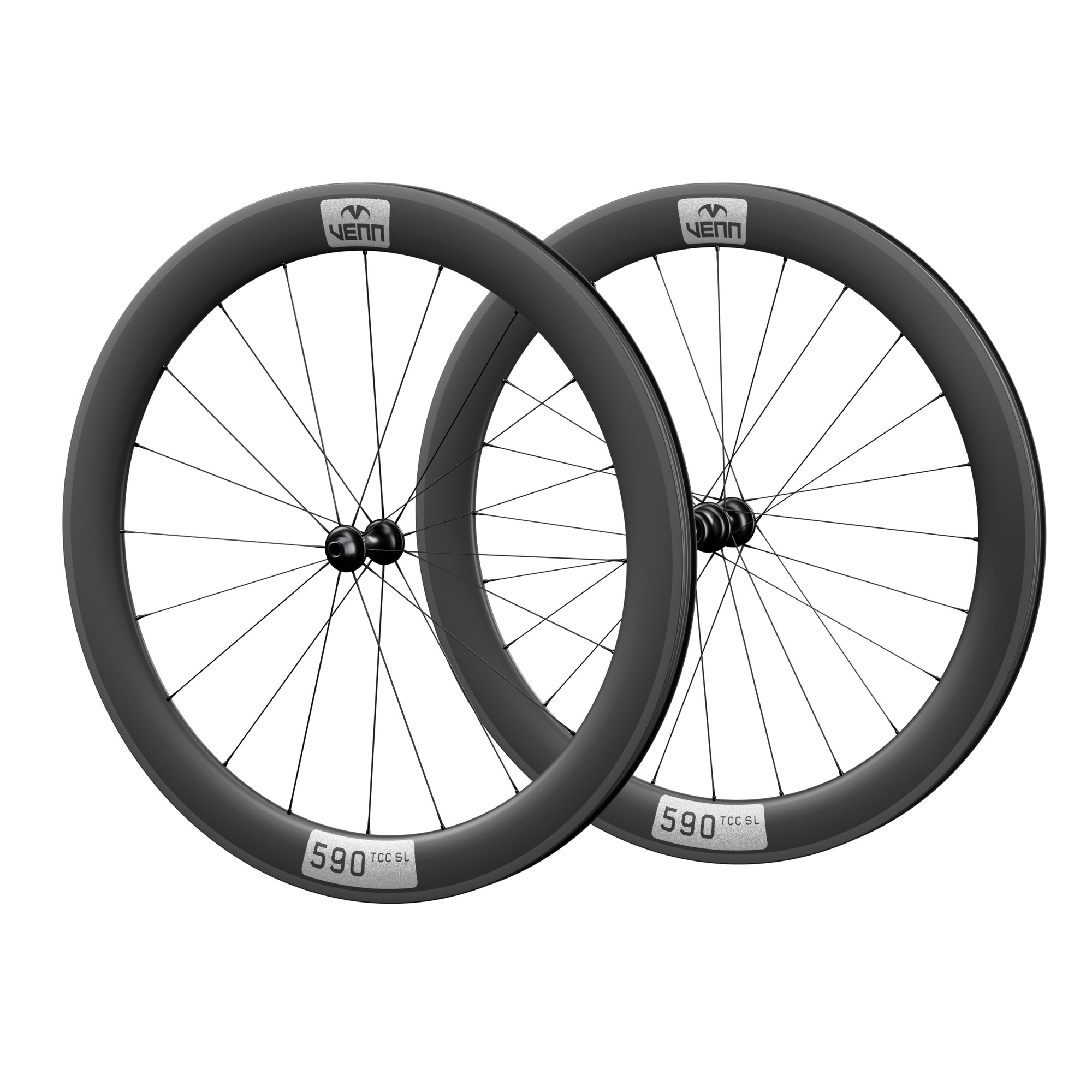 Venn 590 TCC SL carbon wheelset, uncoated matte finish, rim brake (render; hub illustrative)