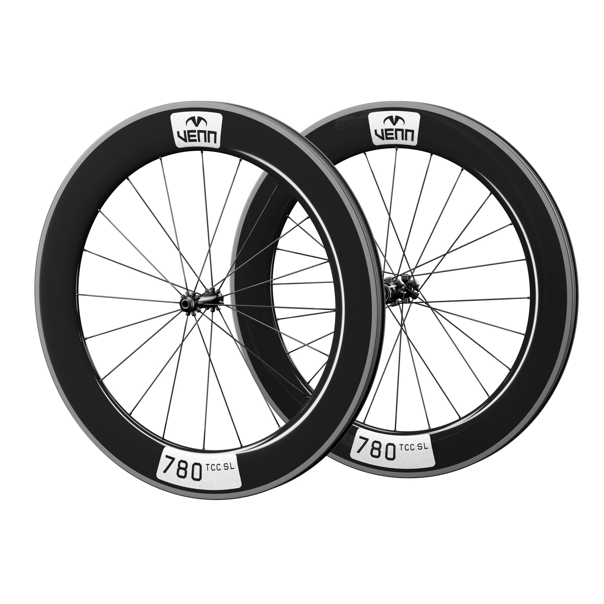 Venn 780 TCC SL carbon wheelset, uncoated gloss finish, rim brake (render; hub illustrative)