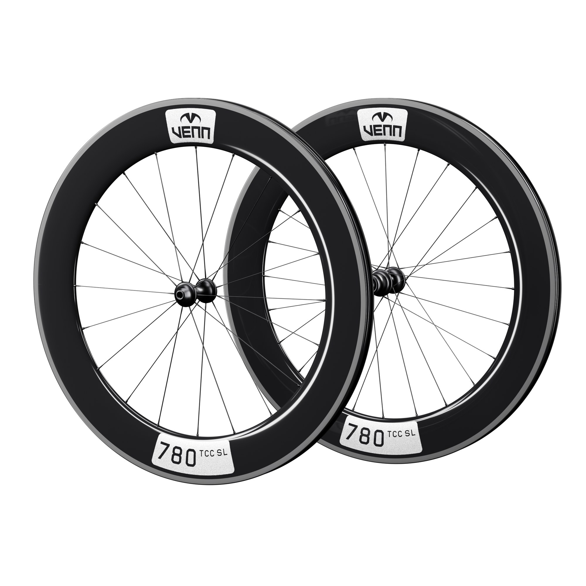 Venn 780 TCC SL carbon wheelset, uncoated gloss finish, rim brake (render; hub illustrative)